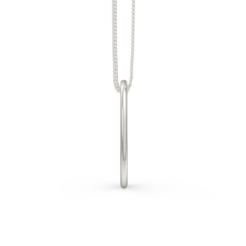 Side view of a 14kt white gold soda tab on a matching chain