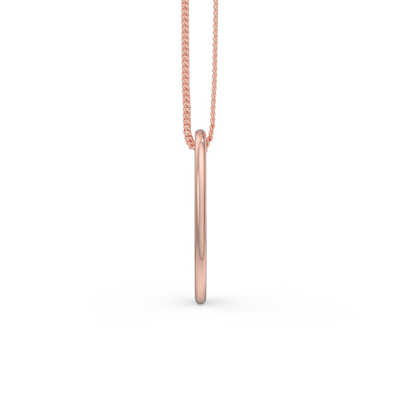 Side view of a 14kt rose gold soda tab on a matching chain