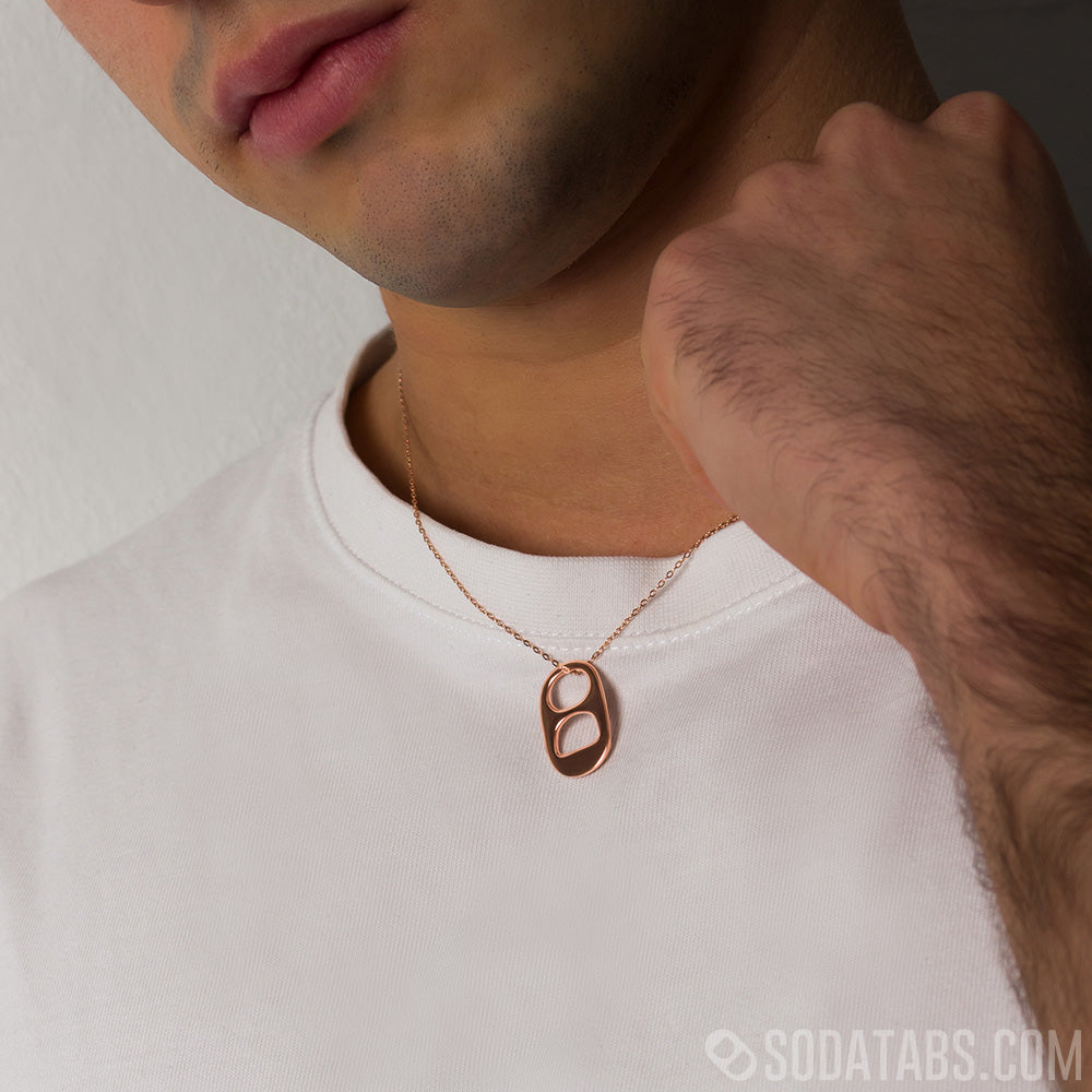 Guy wearing rose soda tab pendant